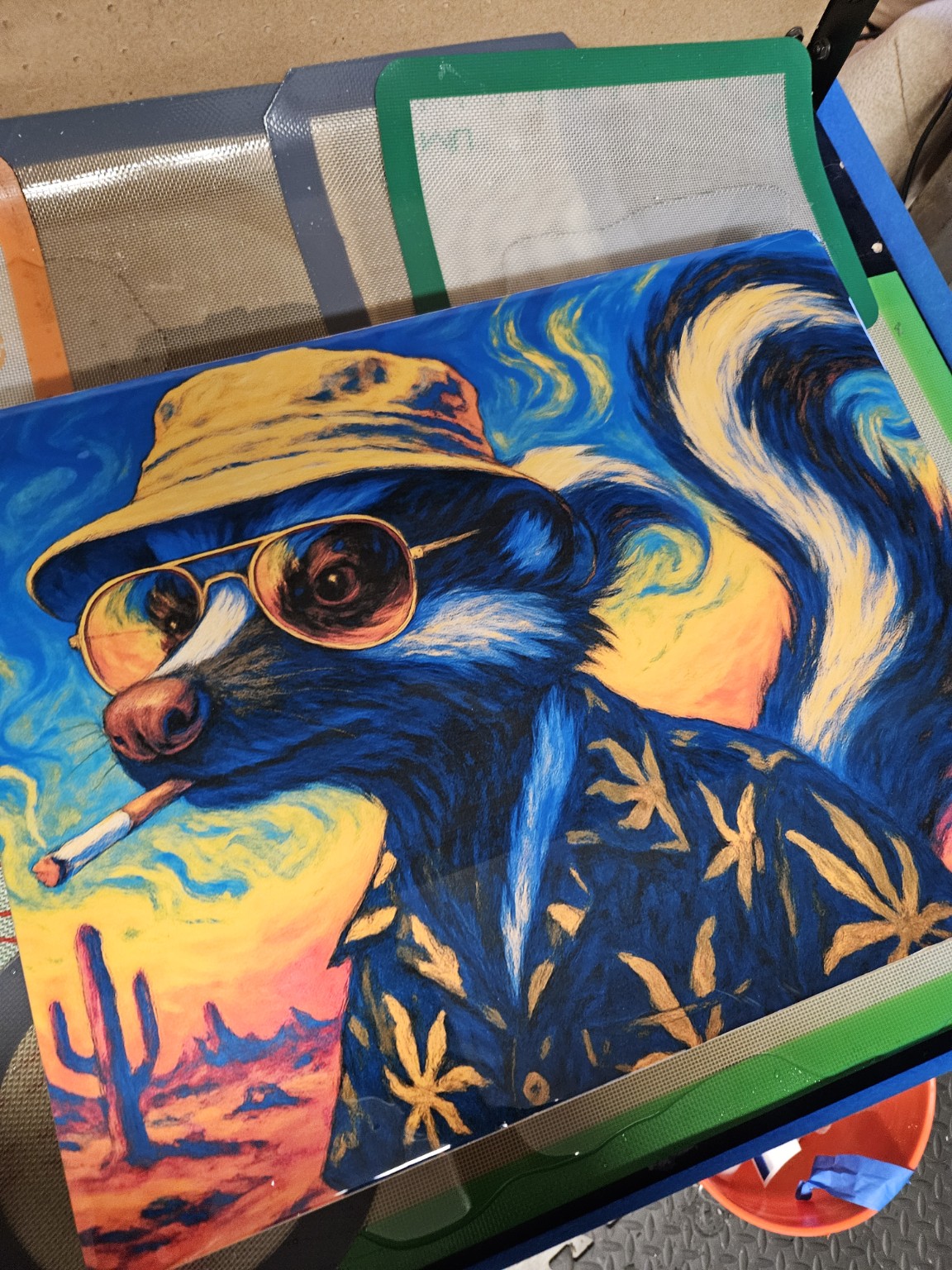 Colorful bear artwork on a custom printed panel