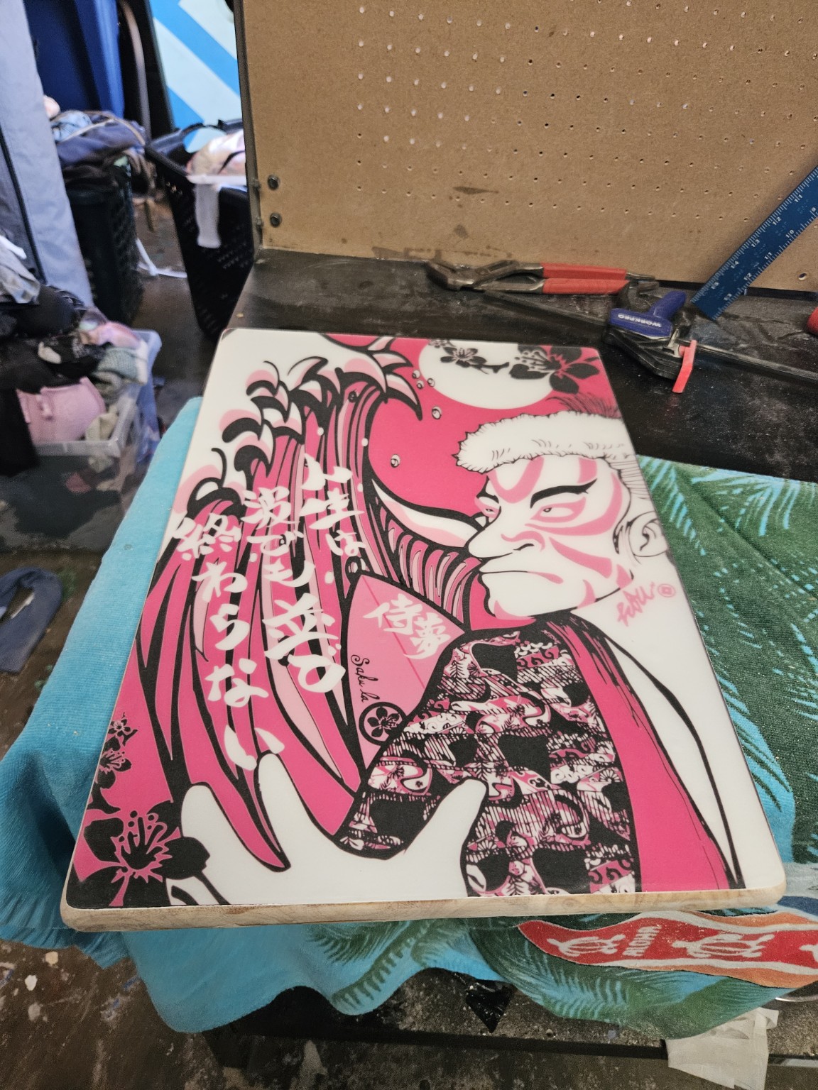 Kabuki artwork being produced in the Smokeworx shop